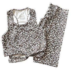 Fit Couture Leggings Sports Bra Womens Large Gray Leopard Print Athleisure Set